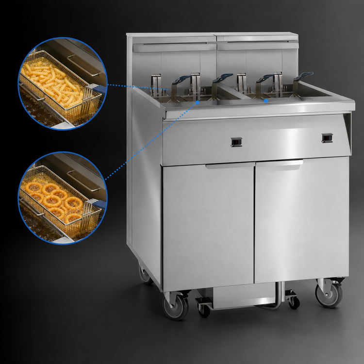 Product image #3 for Imperial Electric Floor Model Fryer with (2) 50-Lb Tanks and Built-In Space Saver Filter System