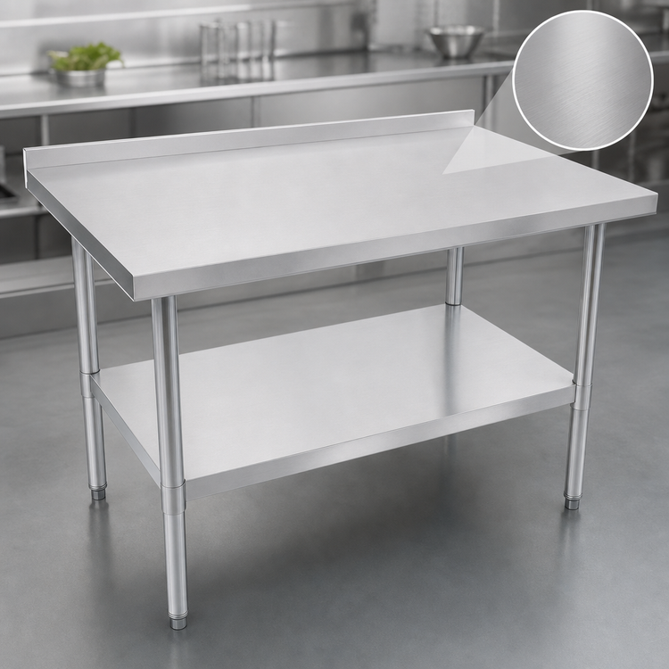 Product image #3 for Stallion Budget Stainless Steel Work Table with 1-1/2-Inch Backsplash and Undershelf, 72 x 24 Inches