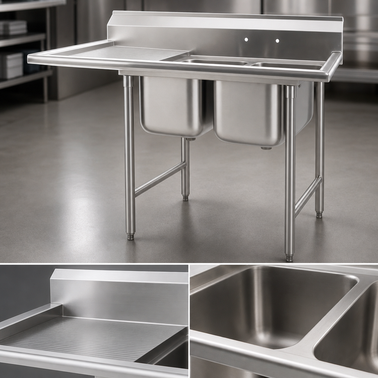 Product image #3 for Eagle Group 414 Series 2-Compartment Stainless Steel Sink with Left Drainboard