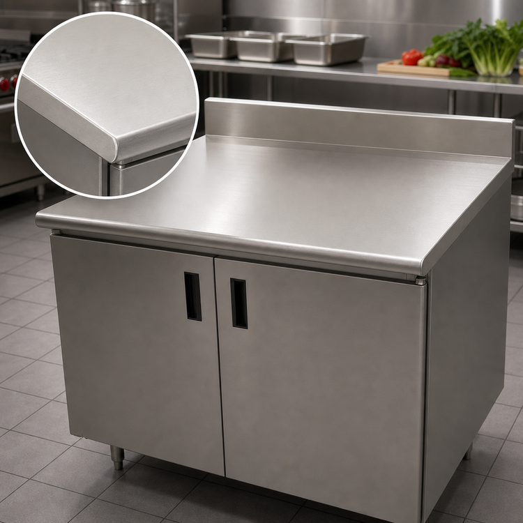 Product image #3 for Advance Tabco Special Value Series Enclosed Work Table with Cabinet Base, 36 x 24 Inches, 16 Gauge 304 Stainless Steel Top, 5-Inch Backsplash