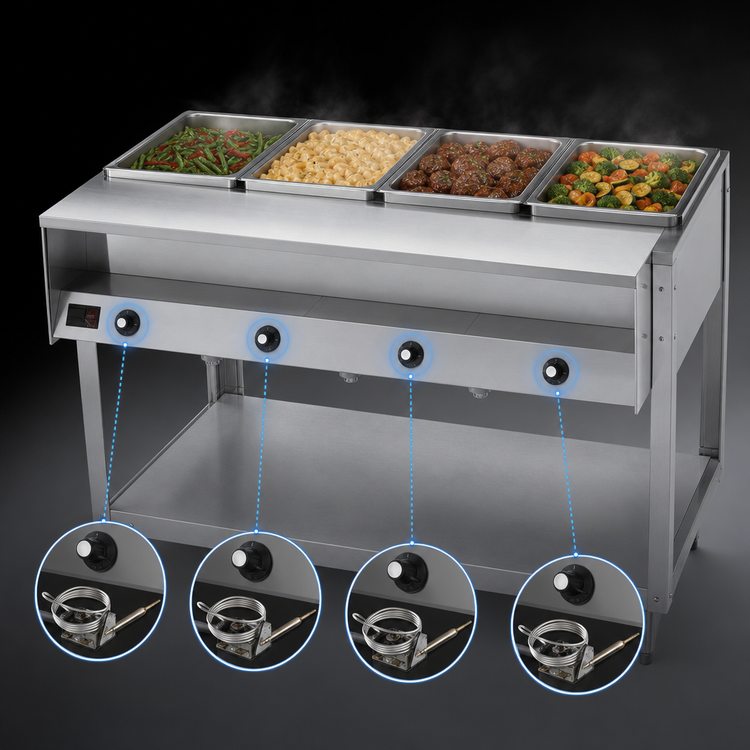 Product image #3 for Vollrath ServeWell® 4-Well Sealed-Well Electric Hot Food Table with Open Shelf Base, Plate Shelf and Cutting Board