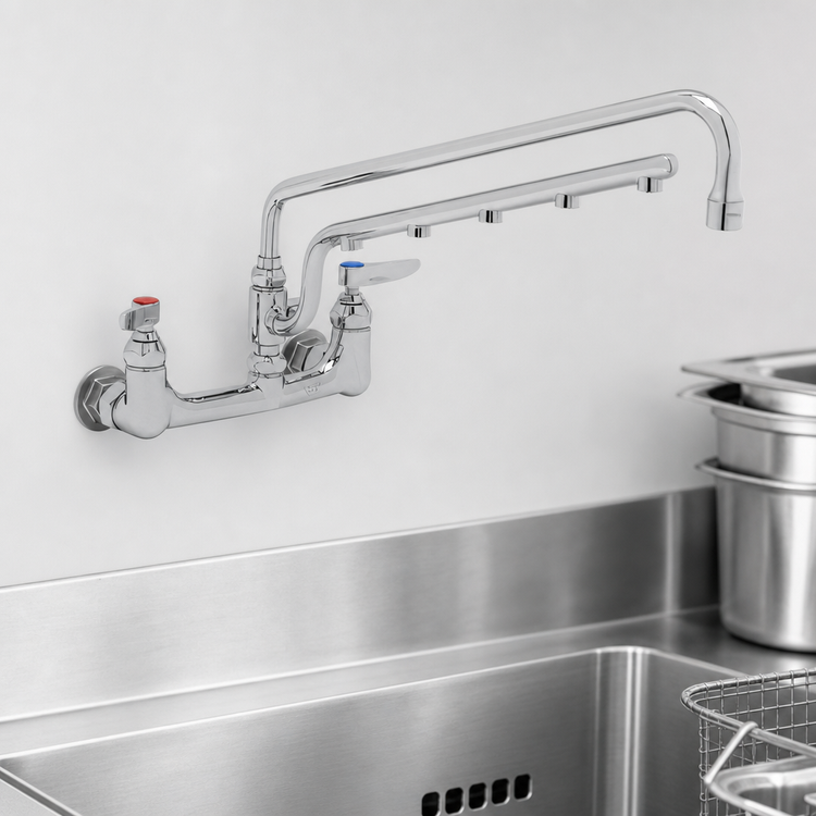 Product image #3 for UltraRinse 8-Inch Wall Mount Pre-Rinse Mixing Faucet with 18-Inch Swing Nozzle and 1.5 GPM Spray Arm