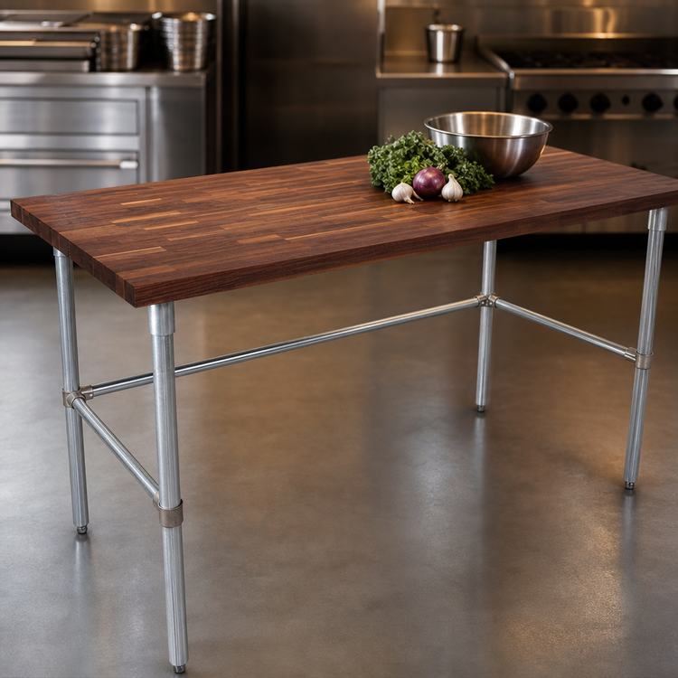 Product image #3 for John Boos 48 Inch x 24 Inch American Black Walnut Wood Top Work Table with Galvanized Legs