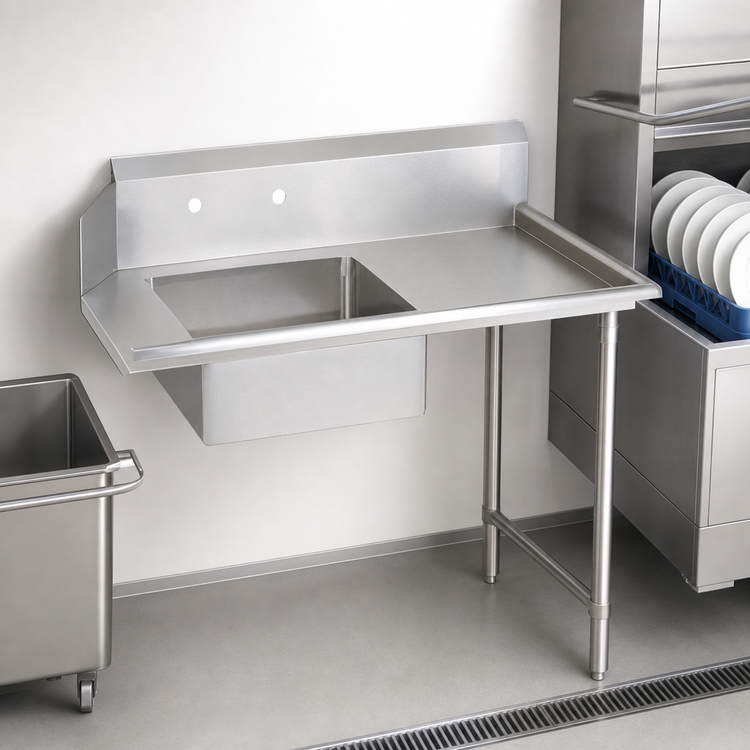 Product image #3 for John Boos Soiled Straight Dish Table with 20 x 20 x 8 Pre-Rinse Sink, 10-Inch Backsplash, 36 x 30 Inches, Right-to-Left Operation