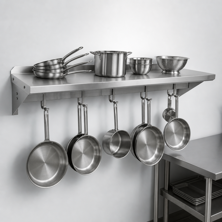 Product image #3 for John Boos Stallion 132-Inch Wall-Mount Stainless Steel Pot Rack Shelf