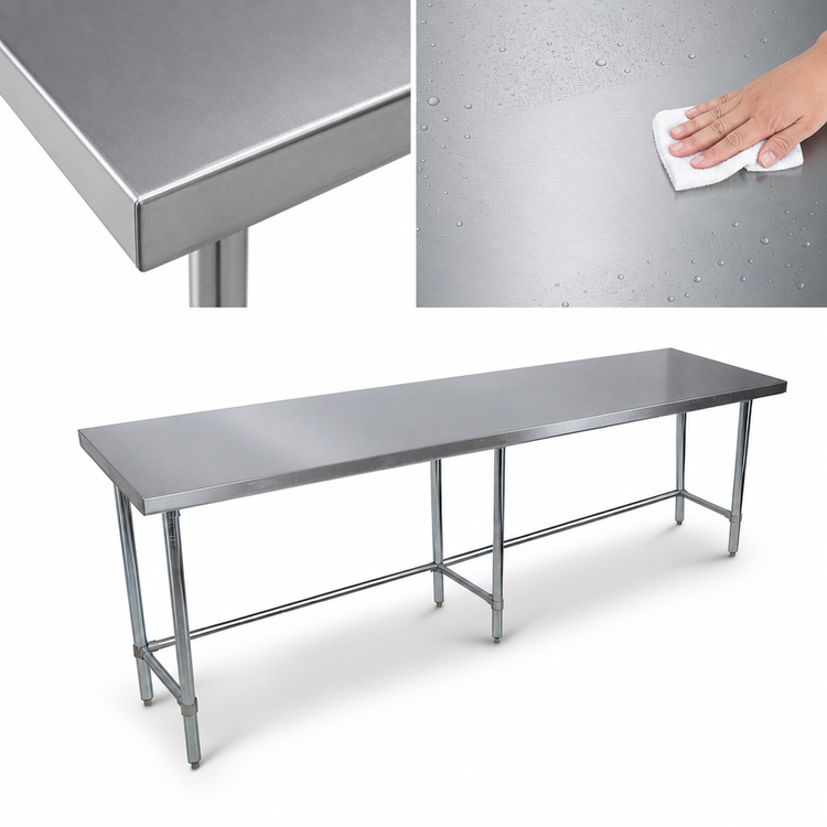 Product image #3 for BK Resources 84-Inch x 24-Inch Open Base Flat Top Stainless Steel Work Table