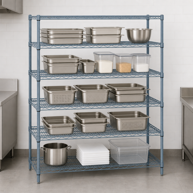 Product image #3 for Quantum 60" W x 18" D x 74" H Stationary Wire Shelving Starter Kit, 5 Shelves, Gray Epoxy Antimicrobial Finish