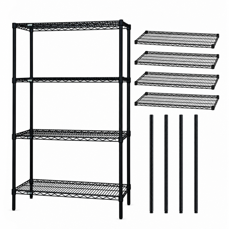 Product image #3 for Quantum 72 x 36 x 74 Inch Black Epoxy Wire Shelving Starter Kit, 4 Shelves, 600-800 lb. Capacity