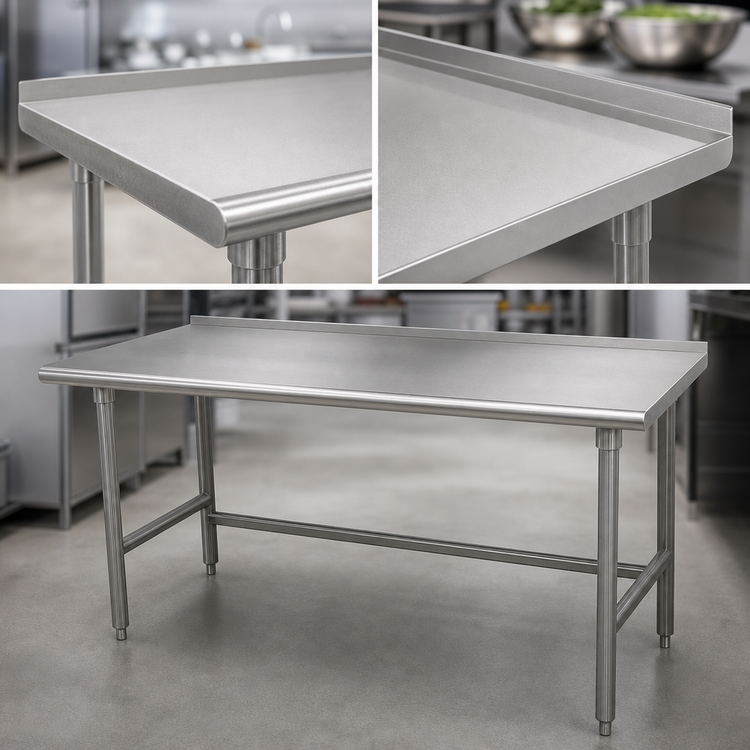 Product image #3 for Advance Tabco 120-Inch x 30-Inch 16 Gauge 304 Stainless Steel Work Table with 1-1/2-Inch Rear Up-Turn