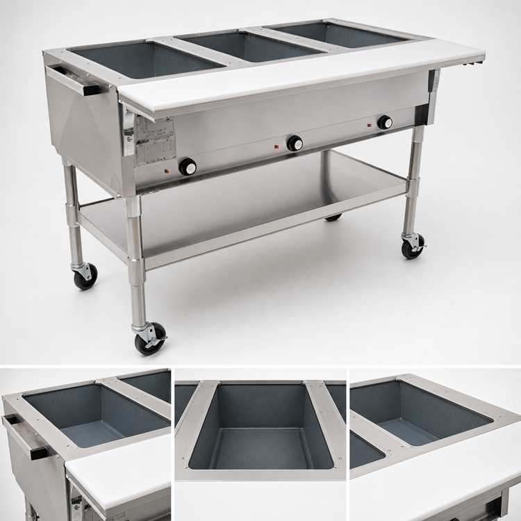 Product image #3 for Eagle Group Portable Electric Hot Food Table with 3 Dry Wells, 51-Inch Wide, Open Shelf Base, 120V