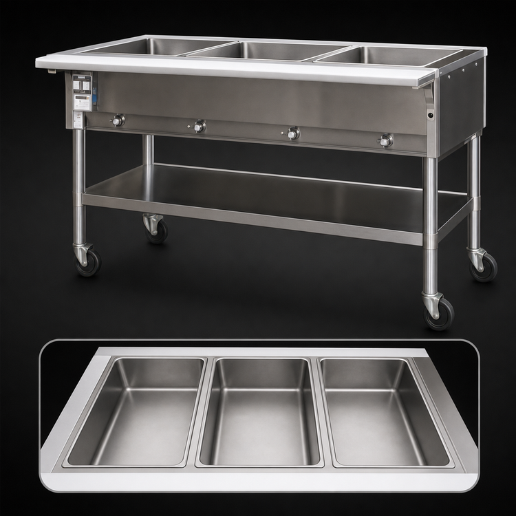 Product image #3 for Portable Electric 3-Well Hot Food Table with Open Base and Cutting Board, 51-Inch Wide