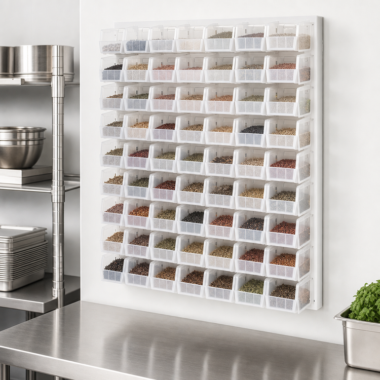 Product image #3 for Quantum Wall-Mounted Louvered Panel Starter Unit with 80 Clear Bins, 48 x 11 x 61 Inches