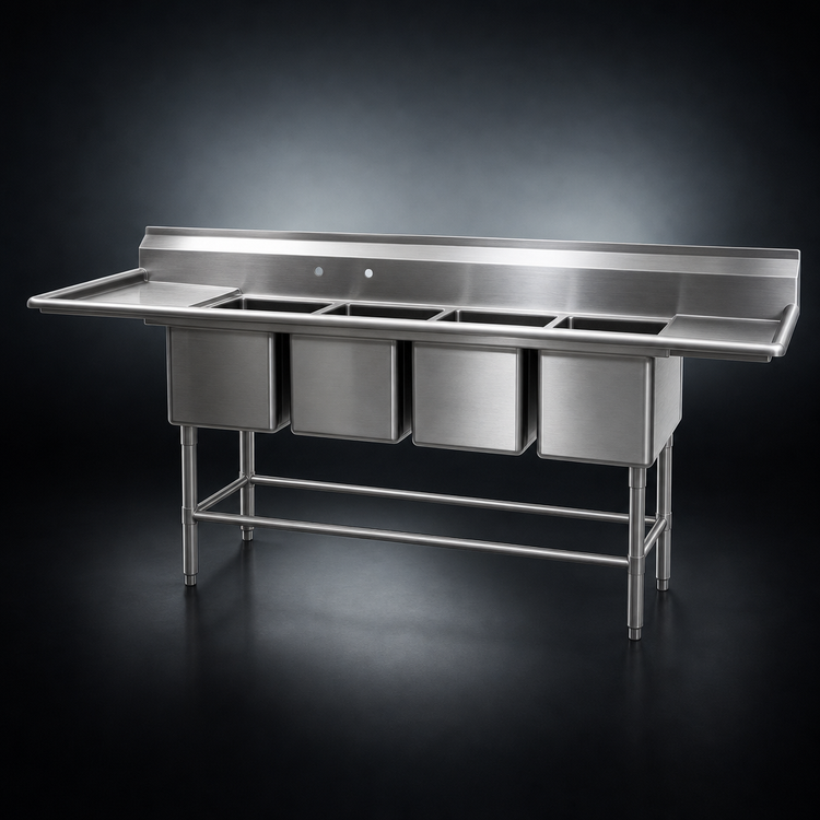 Product image #3 for Eagle Group Spec-Master FN Series 160" Four-Compartment Stainless Steel Commercial Sink with Dual 36" Drainboards
