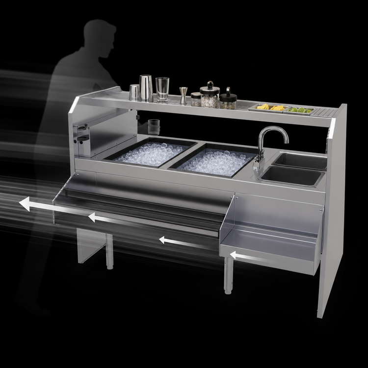 Product image #3 for Glastender 60-Inch Left-Workflow Assembly Pass-Thru Cocktail Station with 2 Ice Bins and 2 Wet Waste Sinks