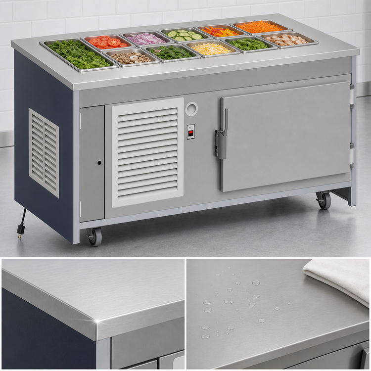 Product image #3 for Atlas Metal INFTR-4 Mobile Solid Top Unit with Refrigerated Base, 64-Inch