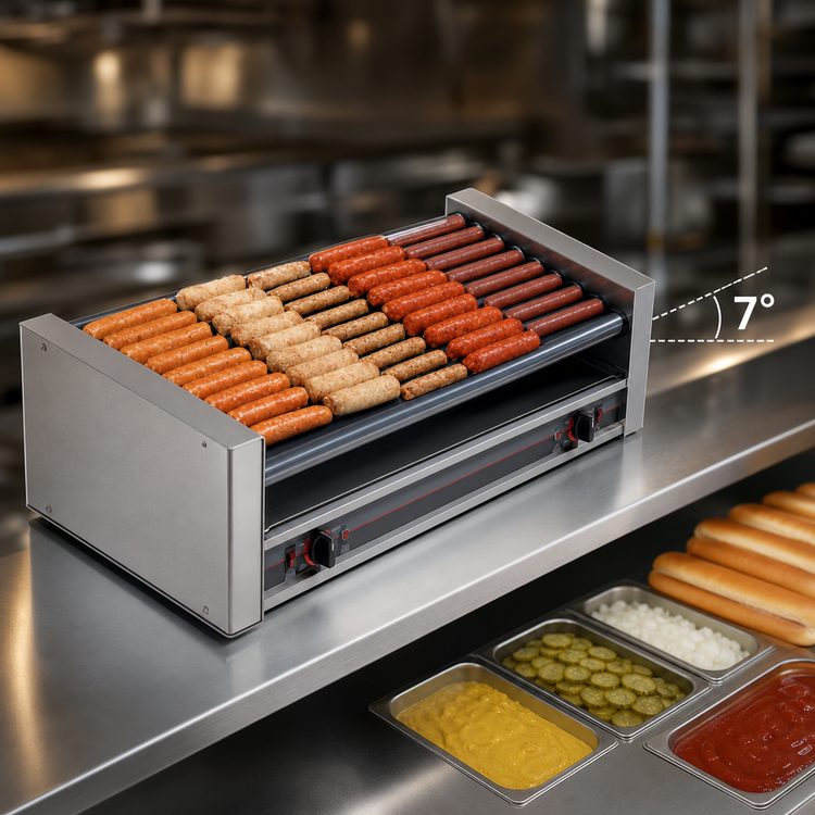 Product image #3 for Nemco Roll-A-Grill Slanted Hot Dog Roller Grill with GripsIt-Coated Rollers, 27 Hot Dog Capacity, 220V