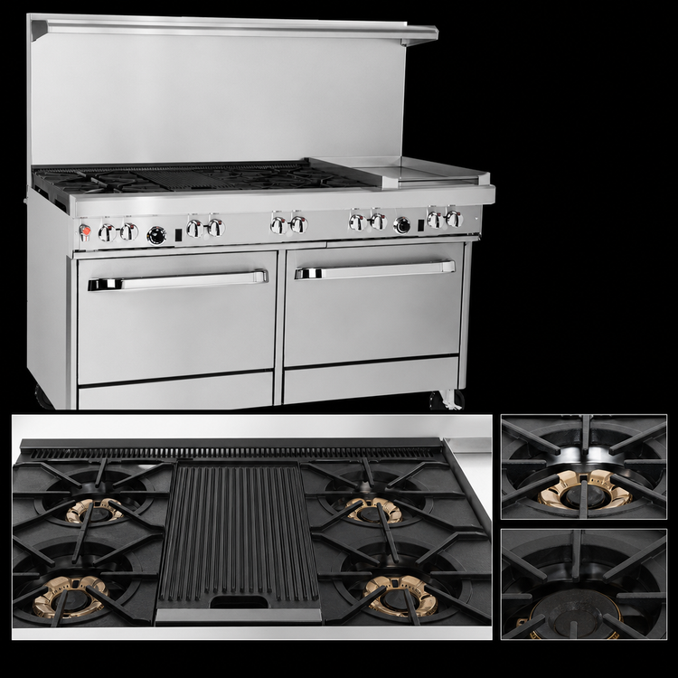 Product image #3 for Southbend Ultimate 60-Inch Gas Restaurant Range with 4 Open Burners, 36-Inch Charbroiler, Convection Oven, and Cabinet Base