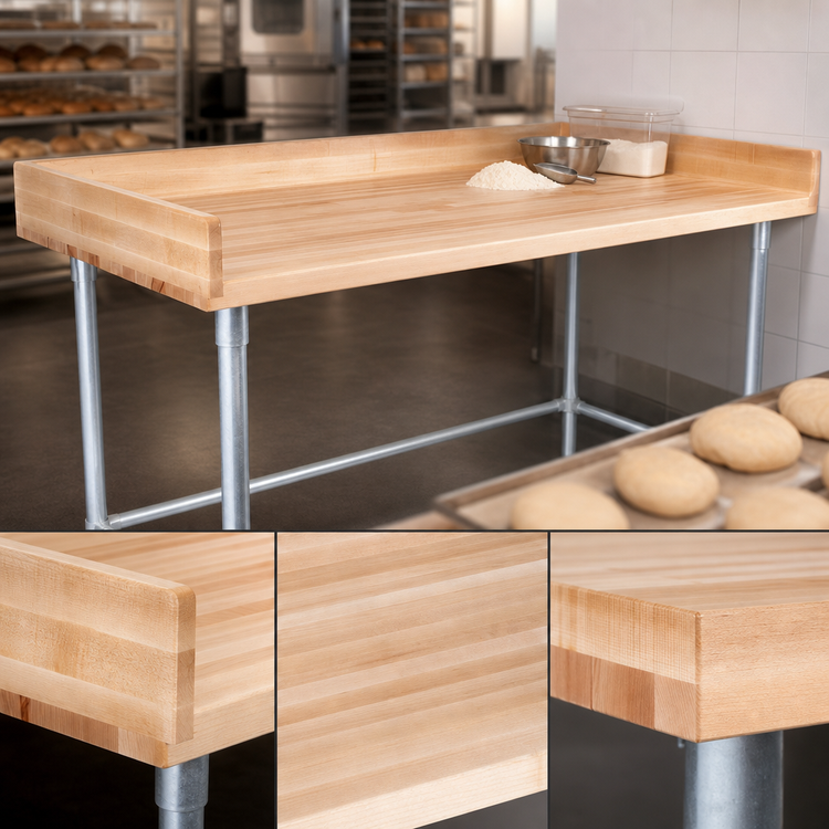 Product image #3 for John Boos 96-Inch x 36-Inch Baker's Top Wood Work Table with Galvanized Base and 4-Inch Riser