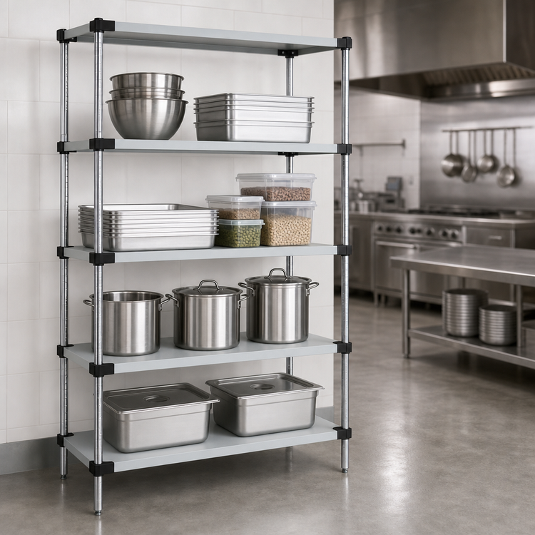 Product image #3 for Quantum 72-Inch Wide x 21-Inch Deep x 86-Inch High 304 Stainless Steel Solid Shelving Starter Kit with 4 Shelves