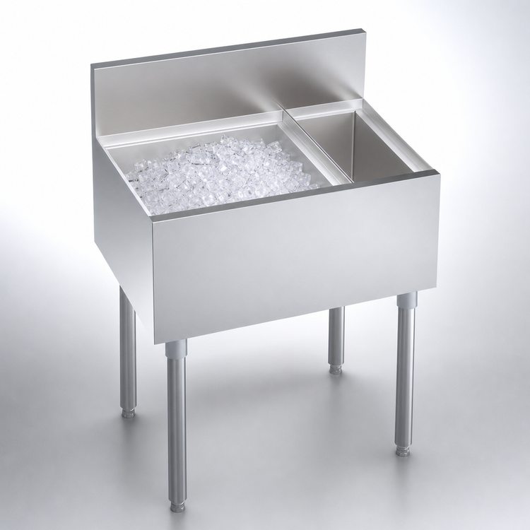 Product image #3 for Krowne Royal Series 26-Inch Underbar Speed Multi Station Bar Ice Bin with Left Ice Bin and Insulated Bottle Well