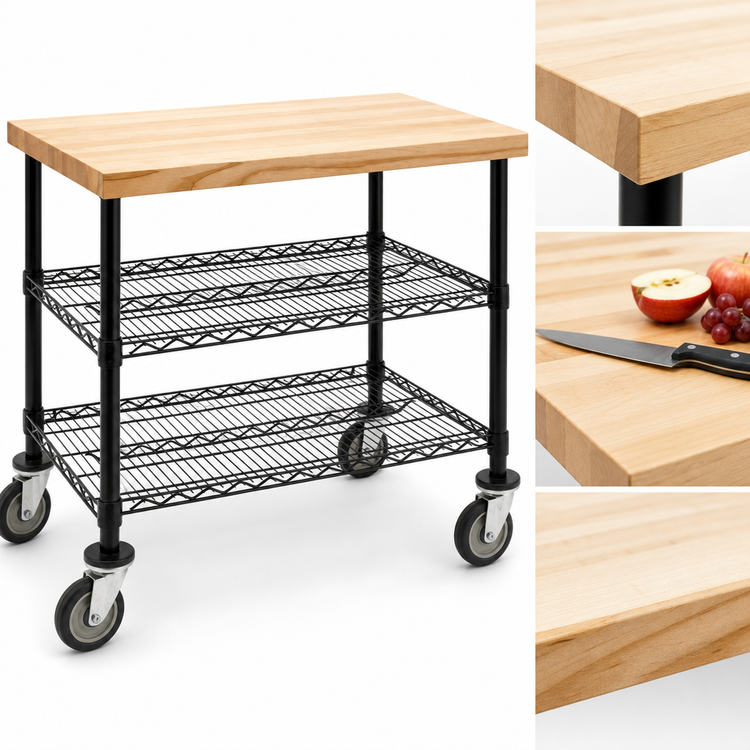 Product image #3 for Eagle Group QuadTruss Maple Top 3-Tier Demo Cart, 36 x 24 x 34 Inches, Black Epoxy Finish