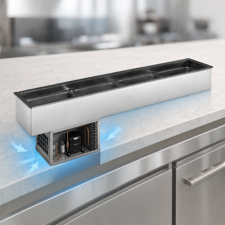 Product image #3 for Atlas Metal RML-4 Slim-Line 4-Pan Self-Contained Refrigerated Cold Food Drop-In Unit