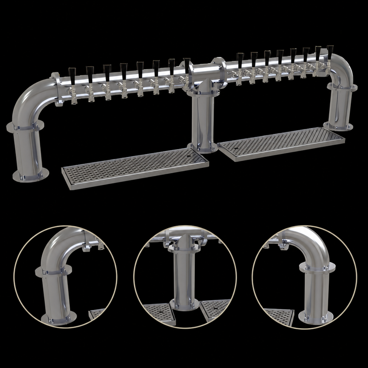 Product image #3 for Pipe Bridge 3-Column Countertop Air-Cooled Draft Dispensing Tower with 16 Stainless Steel Faucets