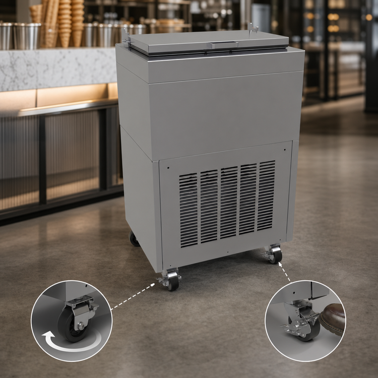 Product image #3 for Glastender Mobile Modular Ice Cream Freezer with Hinged Lid, Self-Contained Refrigeration, Stainless Steel, for 2 x 3-Gallon Tubs