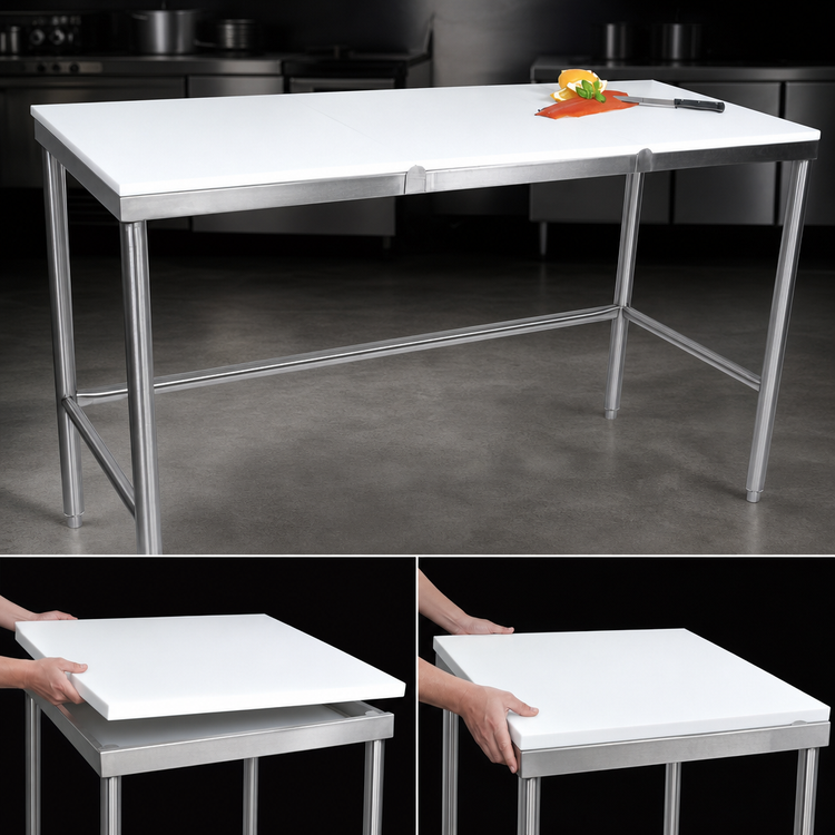 Product image #3 for John Boos 48 Inch x 24 Inch Trimming Table with 3/4 Inch Reversible Poly Flat Top and Stainless Steel Legs