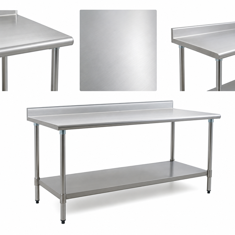 Product image #3 for BlendPort® Budget Series Stainless Steel Work Table with Backsplash and Undershelf, 84 x 24 Inches