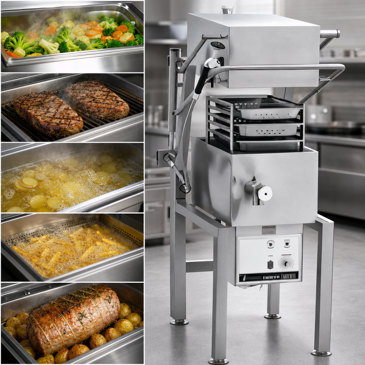 Product image #3 for Skittle SKGL3-7 Gas-Fired Insulated Tilting Multi-Function Cooker with 3-Pan Capacity