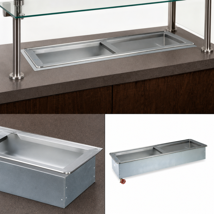 Product image #3 for Atlas Metal Slim-Line 2-Pan Iced Cold Drop-In Food Well, 4-5/8 Inch Deep