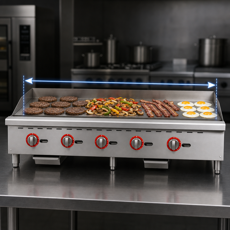 Product image #3 for Omcan 60-Inch Countertop Natural Gas Commercial Griddle, 3/4-Inch Plate, 5 Burners, 140,000 BTU
