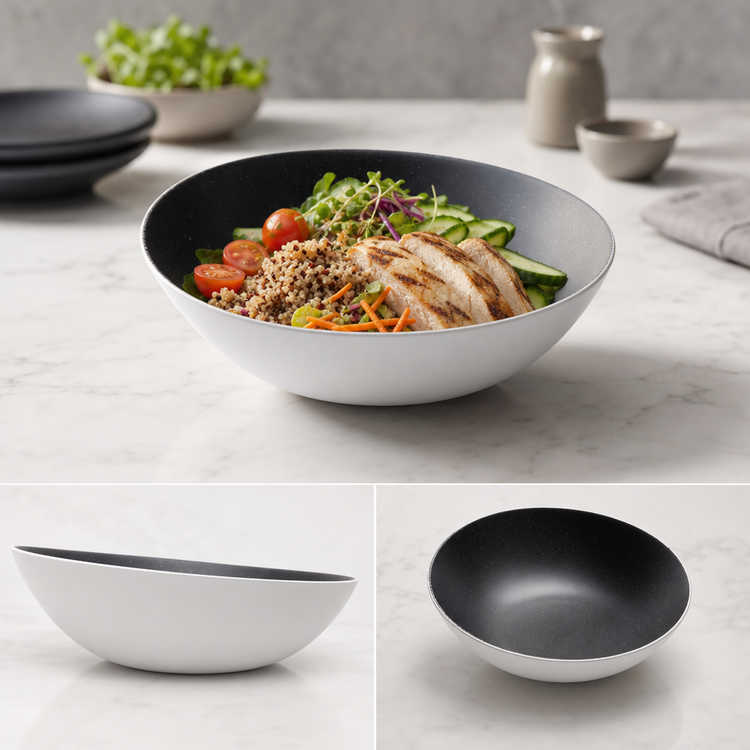 Product image #3 for American Metalcraft 94 oz Angled Melamine Bowl, 12 Inch Diameter, White with Black Speckles