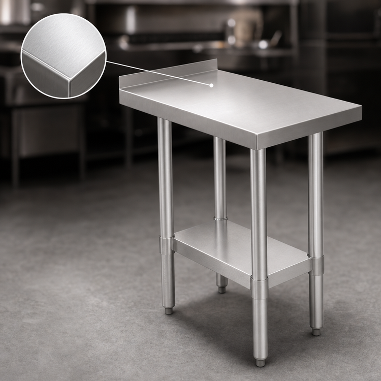 Product image #3 for BK Resources 18 Inch x 30 Inch T-430 Stainless Steel Filler Table with 1-1/2 Inch Rear Riser and Adjustable Undershelf
