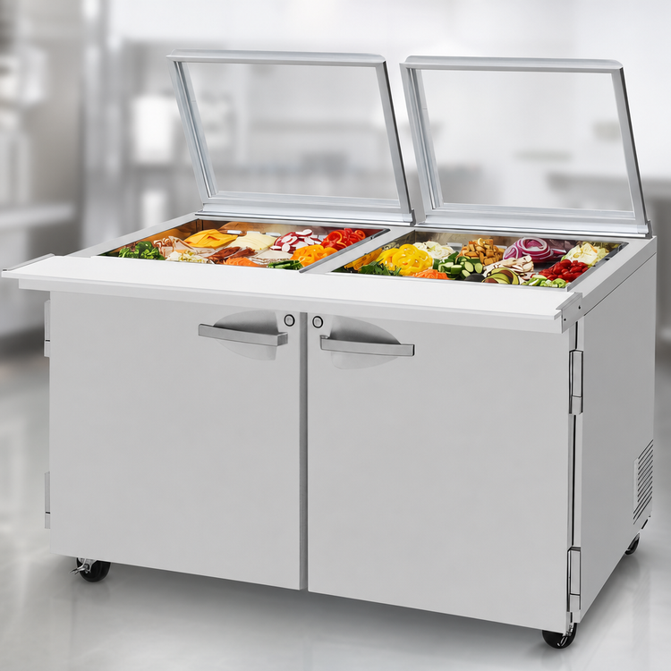 Product image #3 for Turbo Air PRO Series 2-Section Mega Top Sandwich/Salad Prep Table with Glass Lid, 24 Pan, 60-1/4-Inch