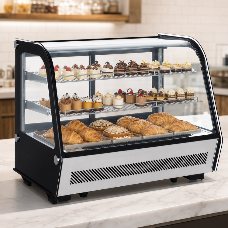 Product image #3 for BakeMax Titan Series 35-Inch Countertop Full-Service Refrigerated Display Case with Curved Front Glass