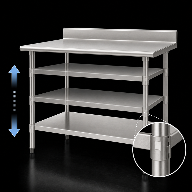 Product image #3 for 36" x 30" Adjustable Stainless Steel Work Table Undershelf for Uni-Lok® Hat Channel Frames