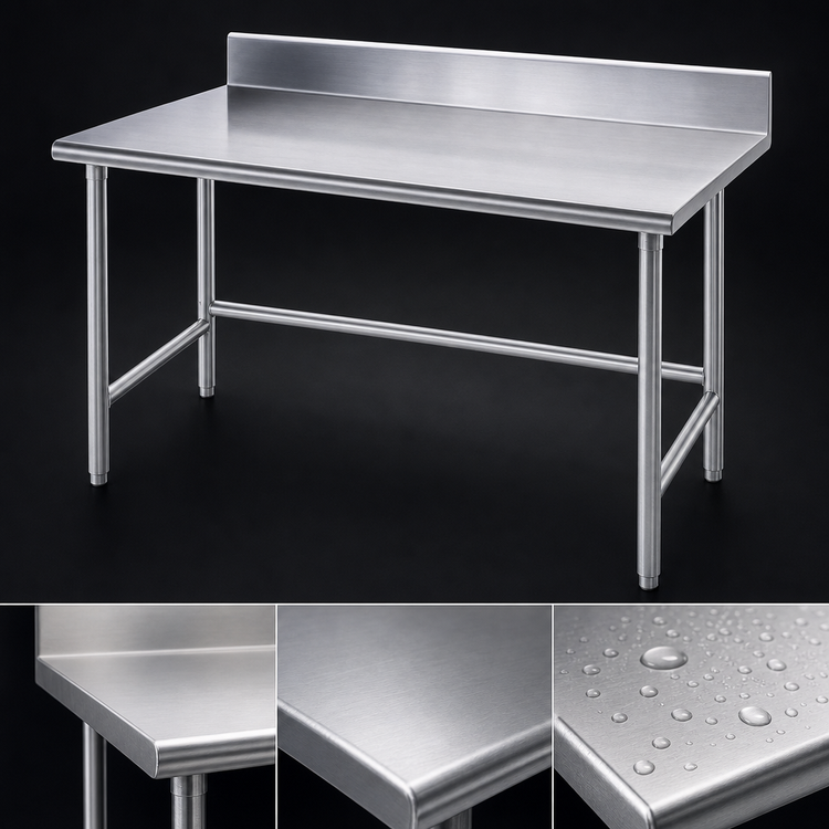 Product image #3 for Advance Tabco TKMG-305 60" x 30" 16-Gauge 304 Stainless Steel Work Table with 5" Backsplash and Open Galvanized Base
