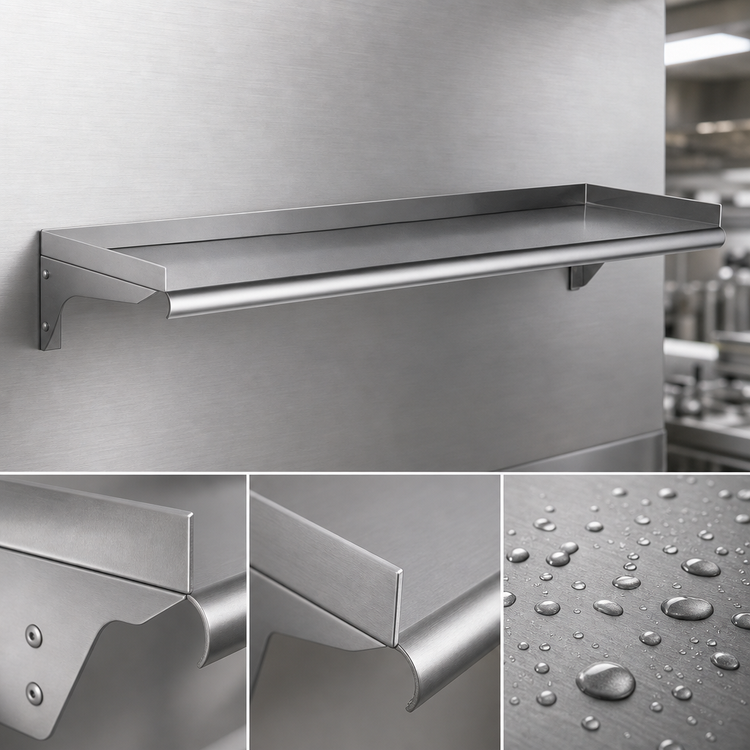 Product image #3 for Eagle Group WS1248-14/3 48" W x 12" D Wall-Mounted 14 Gauge 304 Stainless Steel Shelf