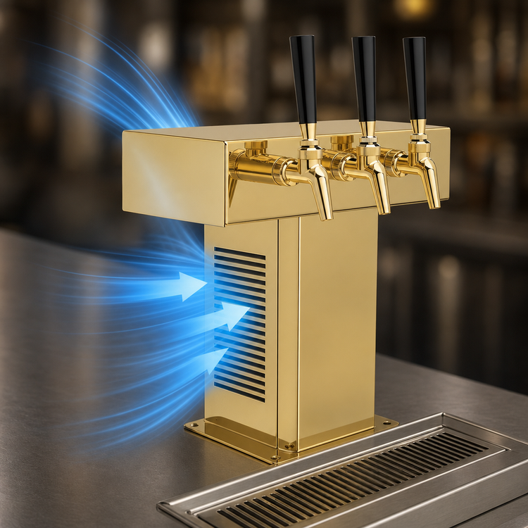 Product image #3 for Perlick Air-Cooled Stainless Steel Tee Beer Tower with Tarnish-Free Brass Finish, 3 Faucets