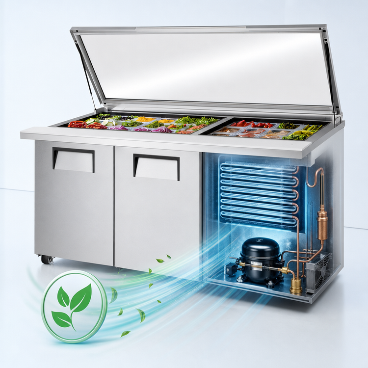 Product image #3 for True Refrigerated Mega Top Sandwich/Salad Prep Table with Flat Glass Lid, 72-Inch, 3 Solid Doors, 30-Pan Capacity