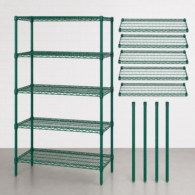 Product image #3 for Stationary 5-Shelf Wire Shelving Starter Kit, 72-Inch W x 12-Inch D x 86-Inch H, Green Epoxy Coated