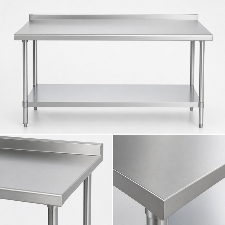 Product image #3 for Duke Deluxe 48-Inch x 24-Inch 16-Gauge 300 Series Stainless Steel Work Table with 1-1/8-Inch Straight Riser