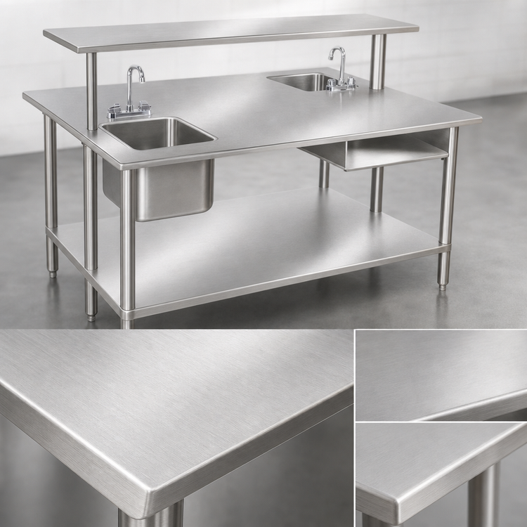 Product image #3 for Advance Tabco 60" x 48" 14-Gauge 304 Stainless Steel Flat Top Work Table with Adjustable Undershelf
