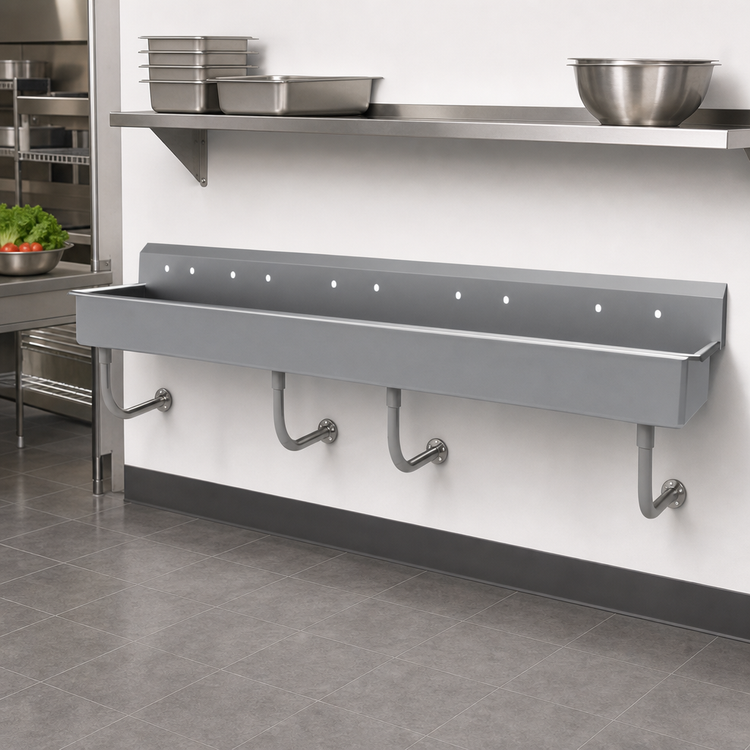 Product image #3 for Advance Tabco 100-Inch Wall-Mounted Multiwash Hand Sink with 5 Faucet Hole Sets