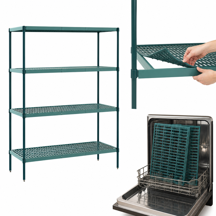 Product image #3 for Metro Super Erecta Pro Corrosion-Resistant Polymer Shelving Starter Unit, 18"W x 36"D x 74"H, 4 Shelves, Green