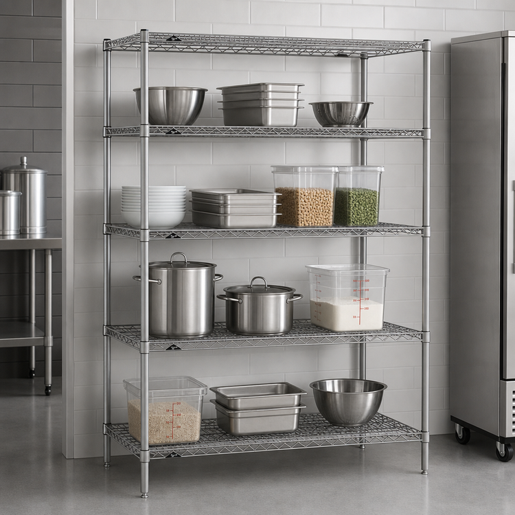 Product image #3 for 4-Shelf Stationary Wire Shelving Starter Unit, 42"W x 18"D x 63"H, Metroseal Gray
