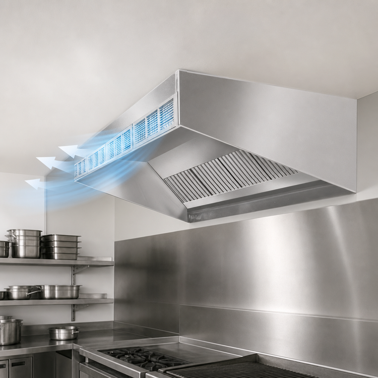 Product image #3 for SpecAir HESFA96-102 102 Inch Wall Type Short Front Make-Up Air Commercial Kitchen Exhaust Hood