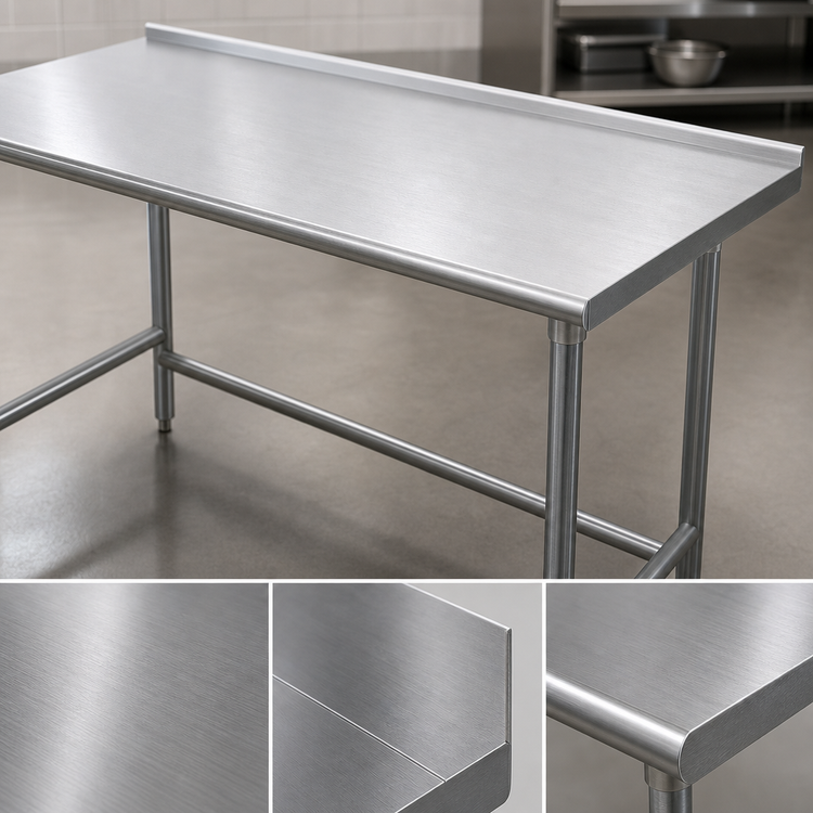 Product image #3 for Advance Tabco 60-Inch x 30-Inch 16-Gauge 304 Stainless Steel Work Table with 1-1/2-Inch Rear Up-Turn and Galvanized Open Base